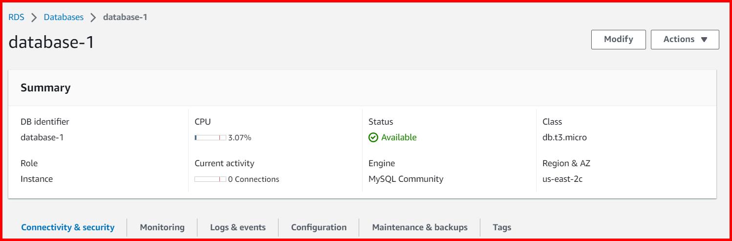 Picture showing the detail screen of the Amazon RDS